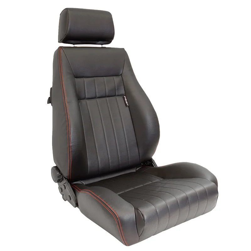 AutoStyle Sportstoel 'Retro' - Zwart Kunstleder + Rode stiksels - Dubbelzijdig verstelbare rugleuning - incl. sledes