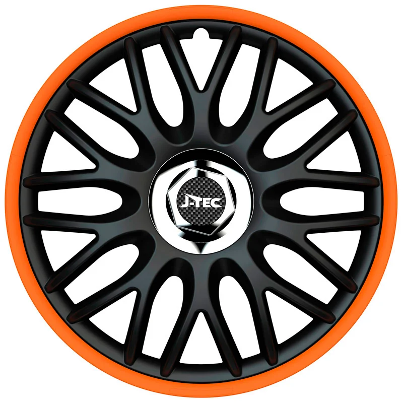 4-Delige J-Tec Wieldoppenset Orden R 15-inch zwart/oranje + chroom ring
