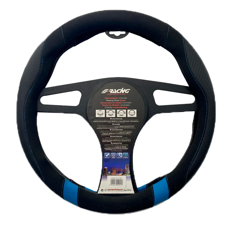 Simoni Racing Stuurwielhoes Good Vibe B - Zwart Eco-Leder/Microvezel/Carbon Look + Blauwe Accenten - 37-39cm