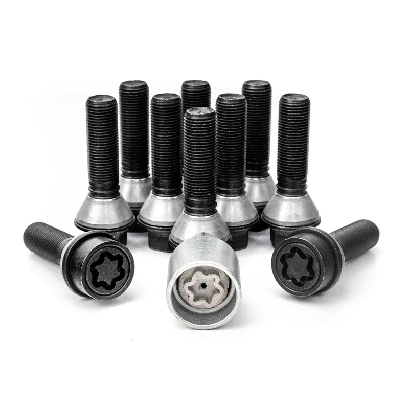 H&R Wielboutenset konisch met beweegbare ring M14x1.25 - Lengte 48mm - Zwart - 10 stuks (Bv. passend voor BMW) - incl. wielsloten