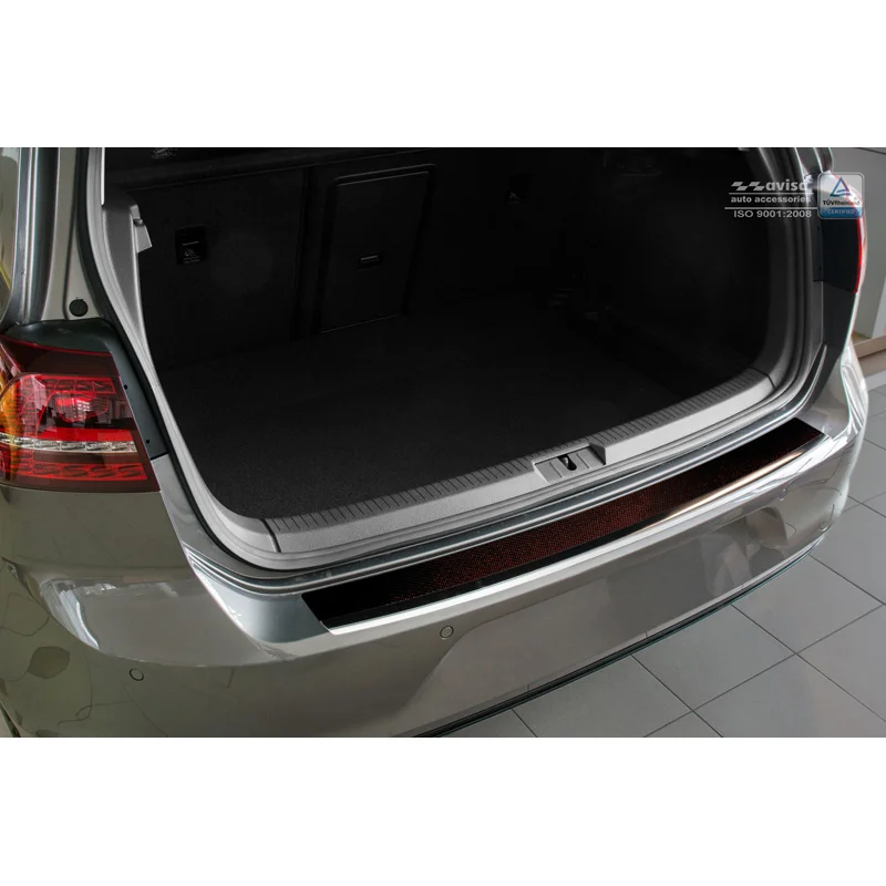 Avisa RVS / Carbon Achterbumperprotector passend voor Volkswagen Golf VII HB 3/5-deurs 2012-2019 - Glanzend Zilver / Rood-Zwart