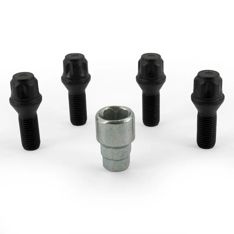 H&R Wielslotenset M14x1.50x28mm konisch Zwart - 4 slotbouten incl. adapter