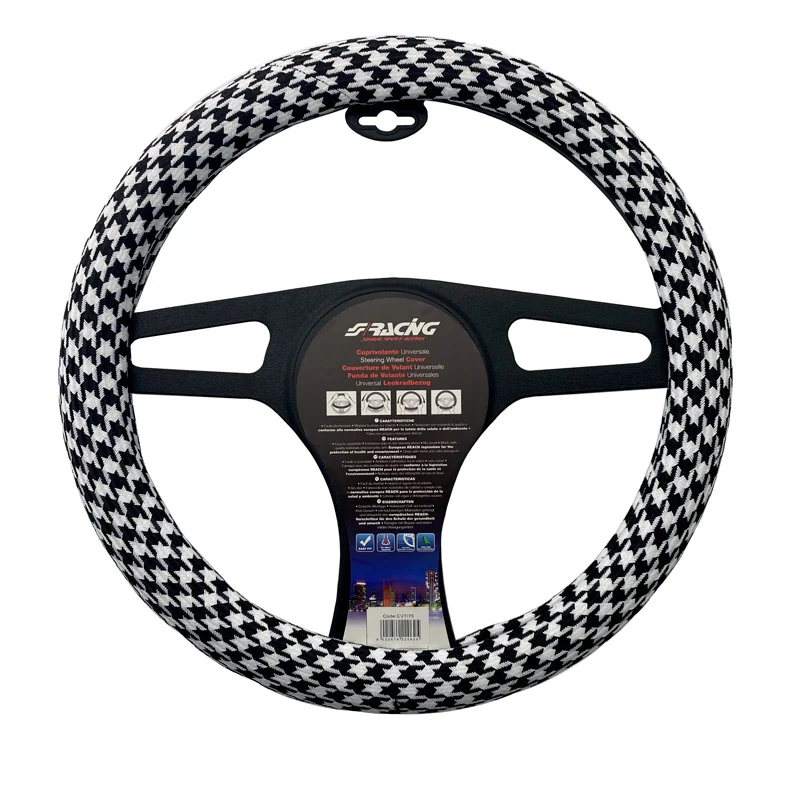 Simoni Racing Stuurwielhoes Pied de Poule - Zwart/Wit Textiel - 37-39cm