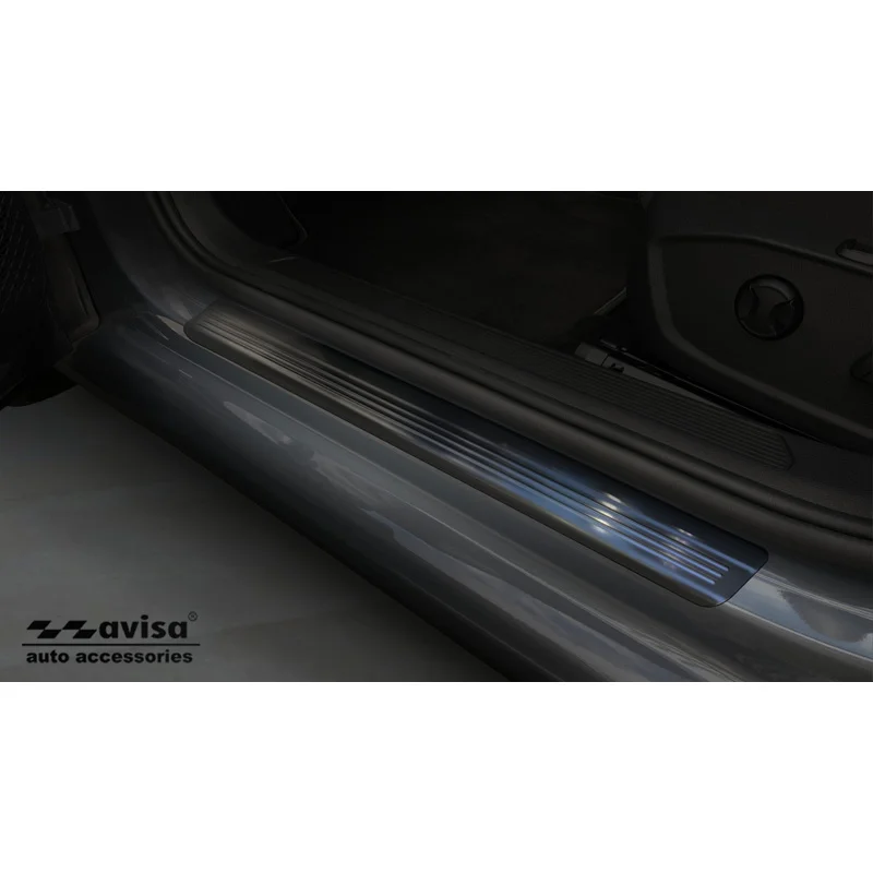 Avisa Zwart RVS Instaplijsten passend voor Volkswagen Golf VIII HB/Variant 2020-2024 & FL 2024- Brushed Steel 'Lines' - 4-delig