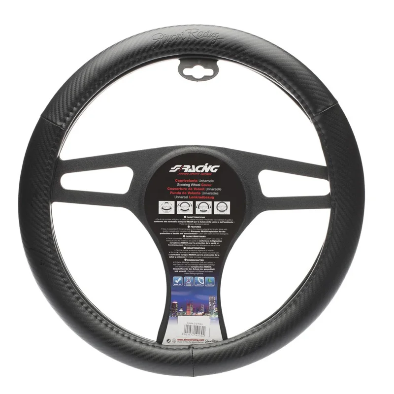 Simoni Racing Stuurwielhoes Inox - Zwart Eco-Leder/Carbon-look - 37-39cm
