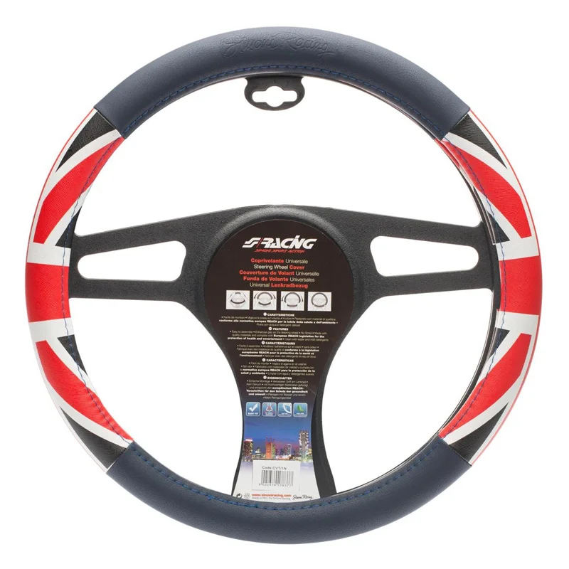 Simoni Racing Stuurwielhoes UK Flag - Blauw/Rood/Wit Eco-Leder - 37-39cm