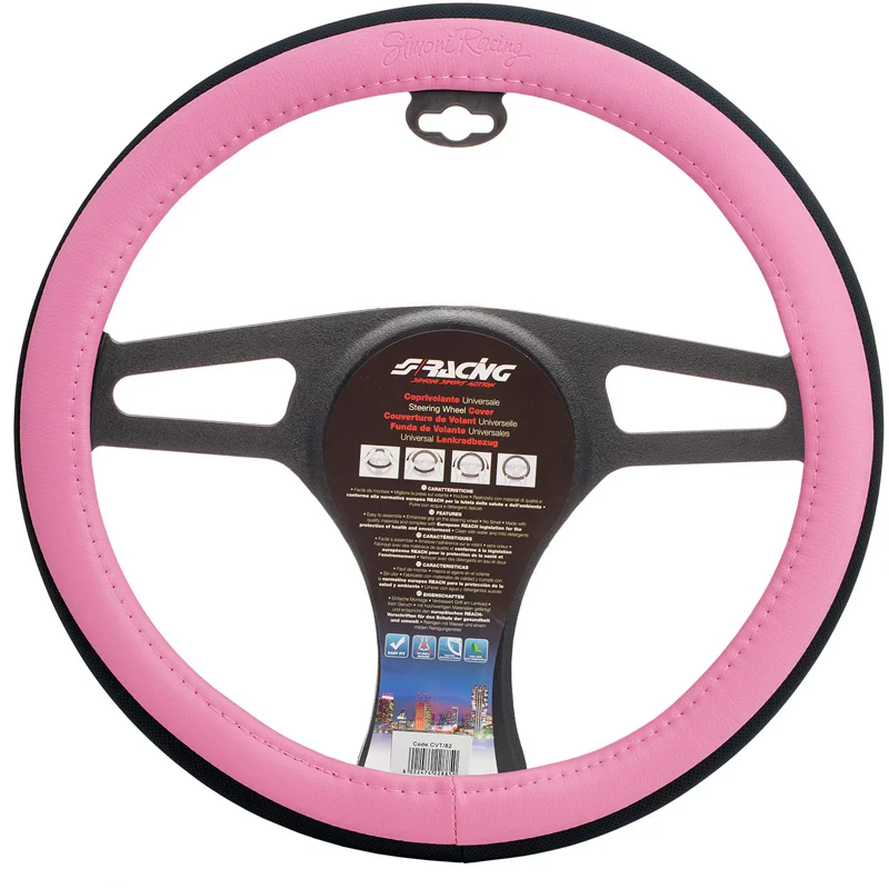 Simoni Racing Stuurwielhoes Candy Pink - Roze/Zwart Eco-Leder - 37-39cm