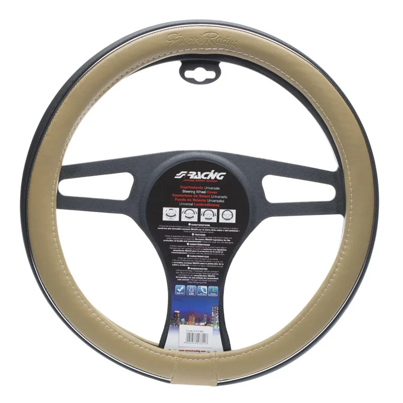 Simoni Racing Stuurwielhoes Trophy 6 - Zwart/Crèmekleurig Eco-Leder - 37-39cm