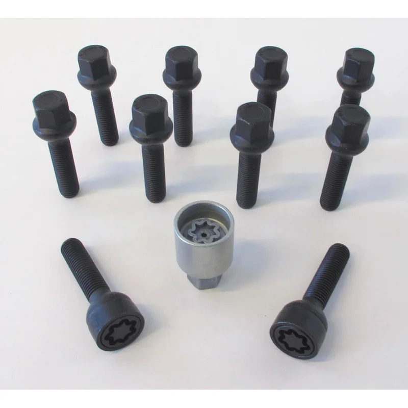 H&R Wielboutenset bolkonisch R12 M12x1.50 - Lengte 52mm - Zwart - 10 stuks (Bv. passend voor Mercedes) - incl. wielsloten