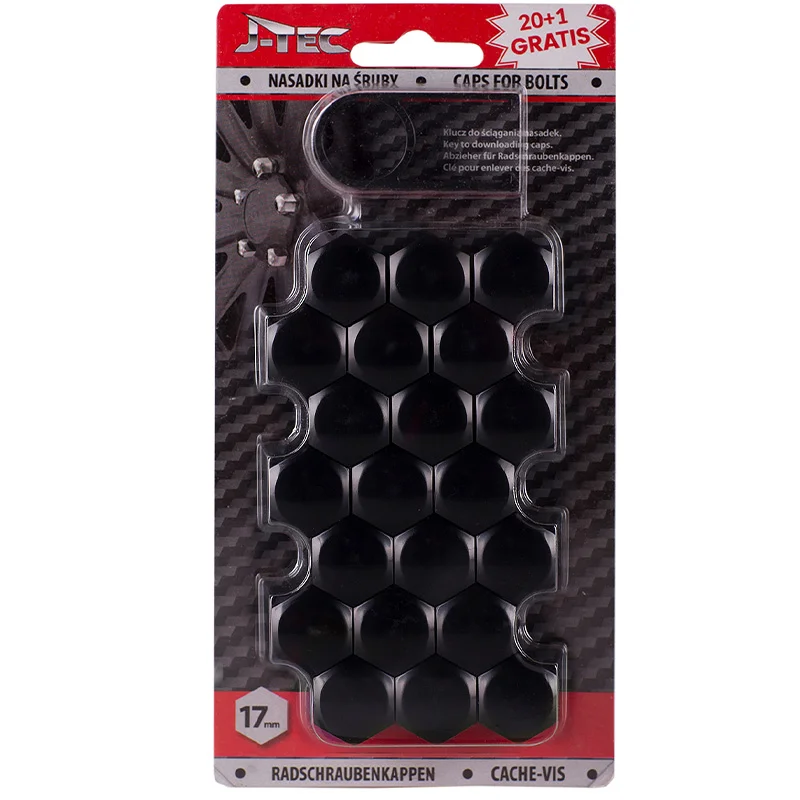 J-Tec Set universele wielmoerkapjes - Zwart Kunststof - 17mm - set à 20+1 stuks