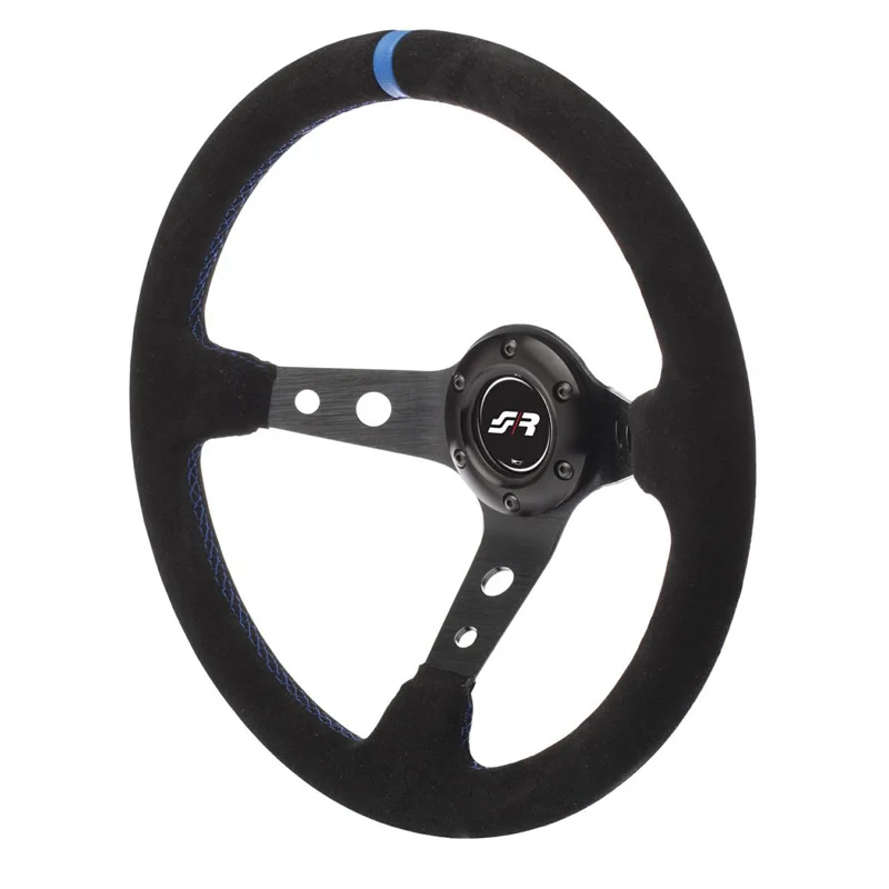 Simoni Racing Universeel Sportstuur Shakedown - Zwart Suède/Blauw - Diameter 350mm