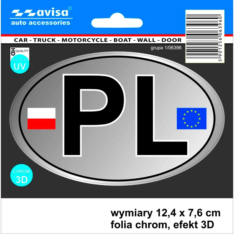 Avisa AutoTattoo Sticker PL + Flags 3D Chrome - 12,4 x 7,6 cm