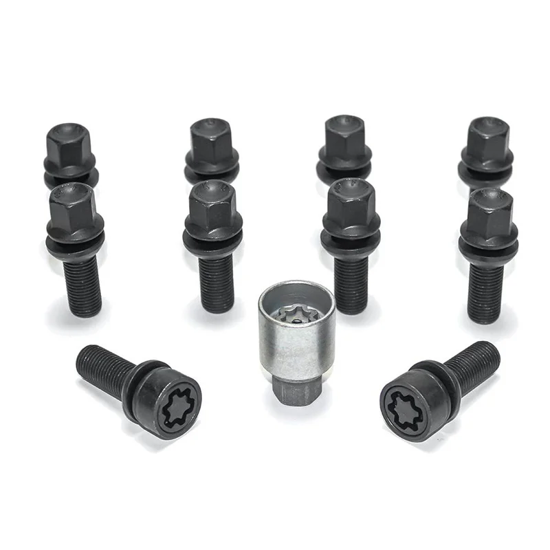 H&R Wielboutenset bolkonisch met beweegbare ring R13 M14x1.50 – Lengte 42mm – Zwart – 10 stuks (bv. passend voor Audi S5) – incl. wielsloten