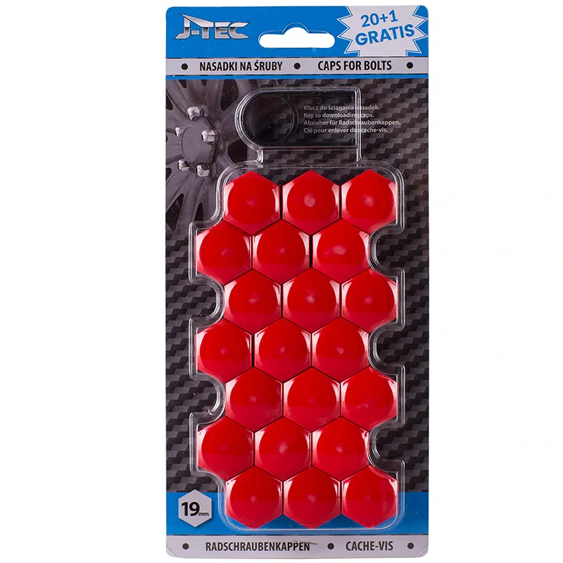 J-Tec Set universele wielmoerkapjes - Rood Kunststof - 19mm - set à 20+1 stuks