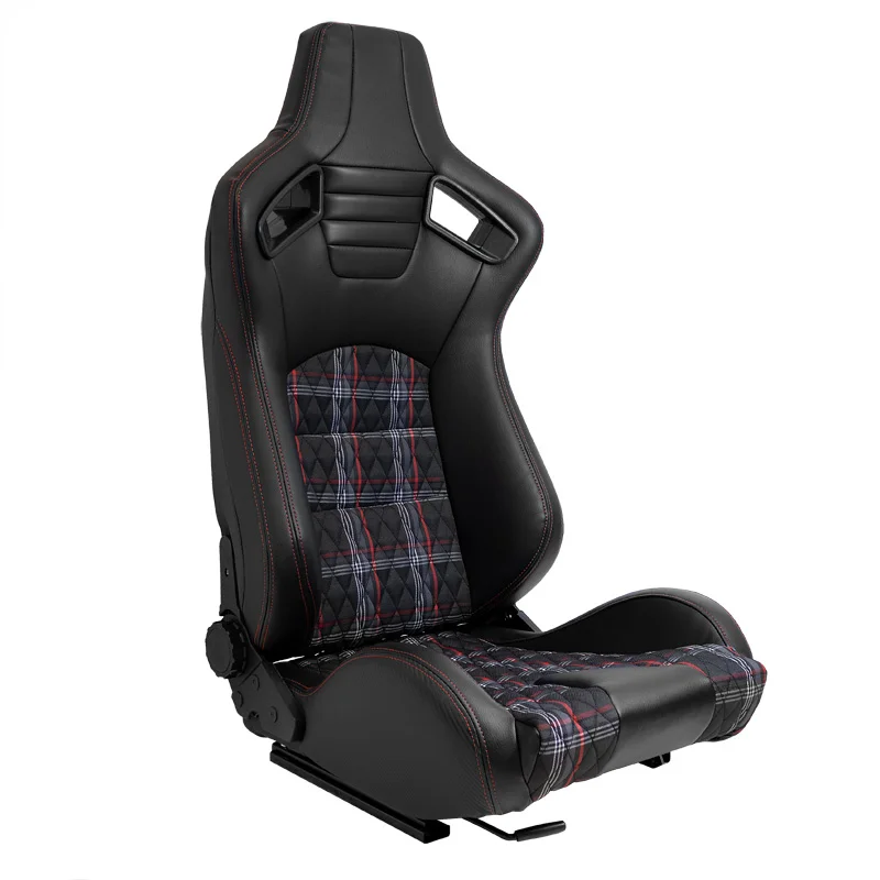 AutoStyle Sportstoel 'GT' - Zwart Kunstleder + Stof in Rood ruitmotief + Rode stiksels - Dubbelzijdig verstelbare rugleuning - incl. sledes