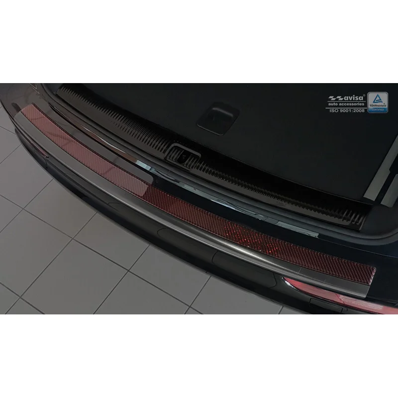 Avisa RVS / Carbon Achterbumperprotector passend voor Audi Q5 2008-2016 - Zwart / Rood