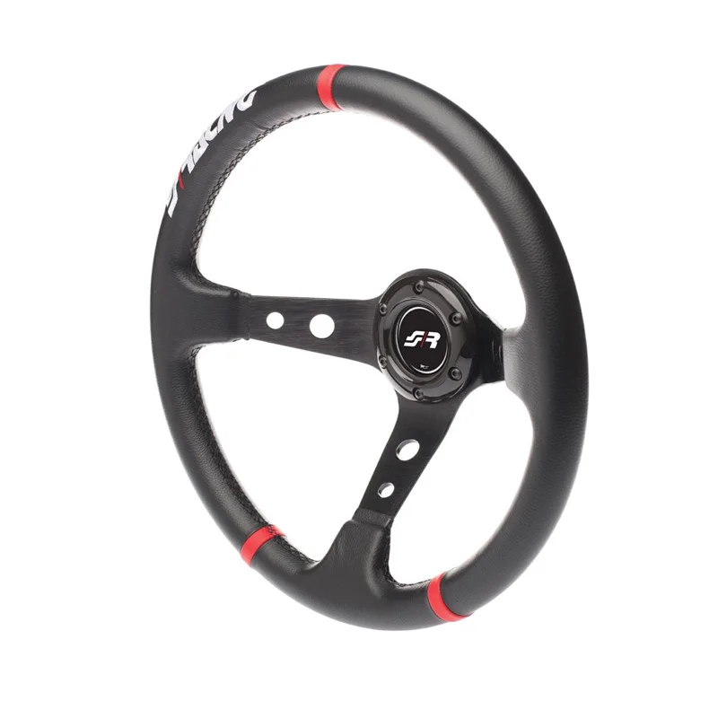Simoni Racing Universeel Sportstuur Gravel - Zwart Eco-Leder/Rood - Diameter 350mm