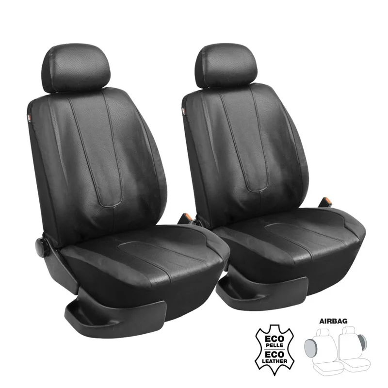 Simoni Racing Stoelhoezenset Type M - Zwart Eco-Leder - 6-delig voor voorstoelen