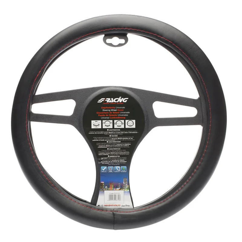 Simoni Racing Stuurwielhoes Red Seam - Zwart Eco-Leder + Rode Stiksels - 37-39cm
