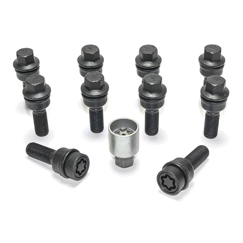 H&R Wielboutenset bolkonisch met beweegbare ring R14 M14x1.50 – Lengte 45mm – Zwart – 10 stuks (bv. passend voor Audi Q3, Q5) – incl. wielsloten