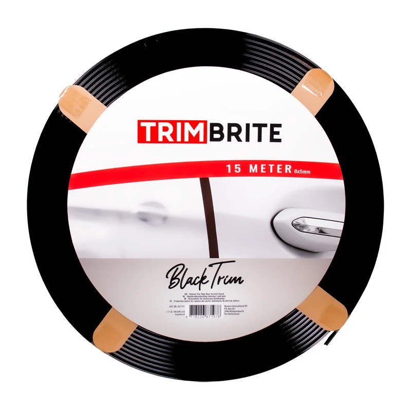 Trimbrite Zelfklevende Interieur & Exterieur strip - Zwart - Rol van 15 meter - U-profiel 8x5mm
