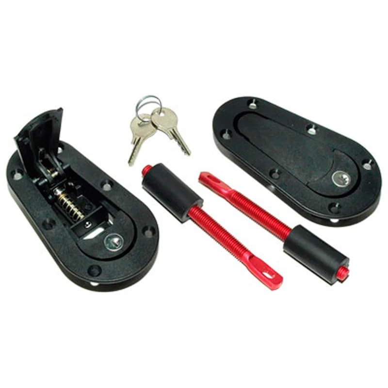 GRAYSTON Set universele Racing Plus Flush motorkaphaken/-pins + Slot - zwart + rood aluminium pins