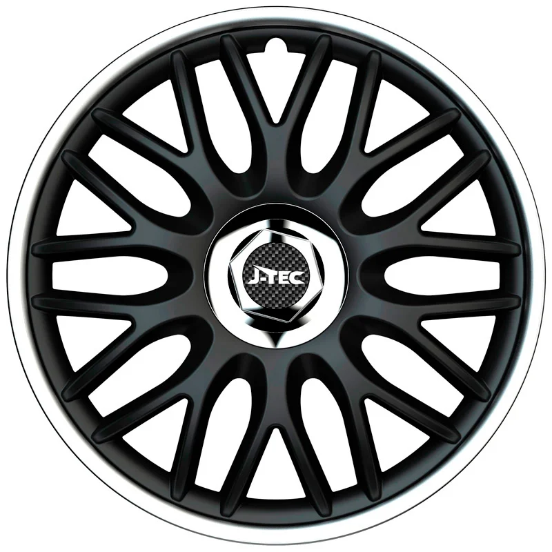 4-Delige J-Tec Wieldoppenset Orden R 15-inch zwart/zilver + chroom ring