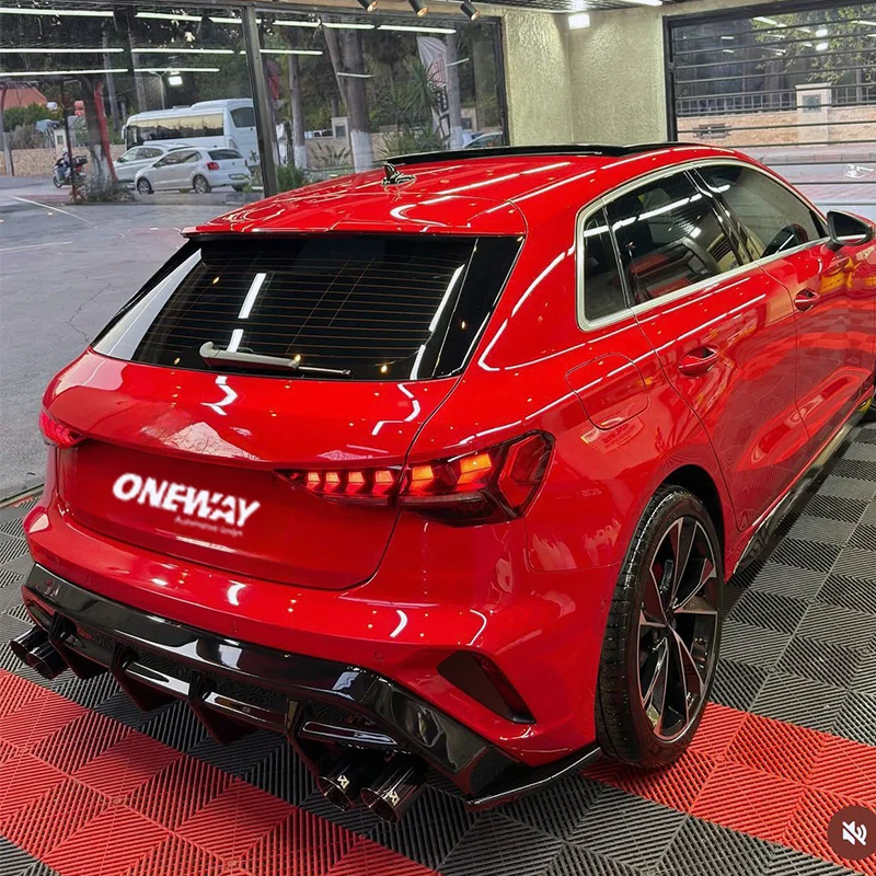 Oneway Achterbumperskirts (Hoeken) passend voor Audi A3 (8Y) Sportback S-Line/S3 Facelift 2025- - Glanzend zwart