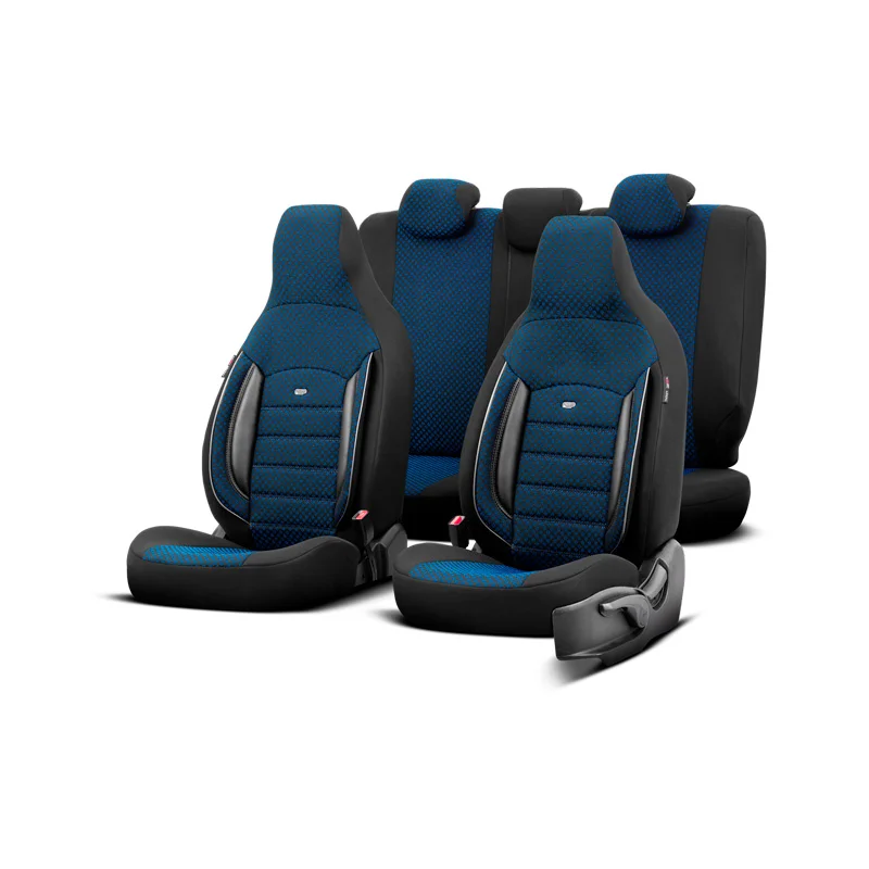 otoM Universele Stoffen ‘CityBug’ Stoelhoezenset ‘Sport Plus’ Zwart/Blauw – 9-delig – geschikt voor Side-Airbags