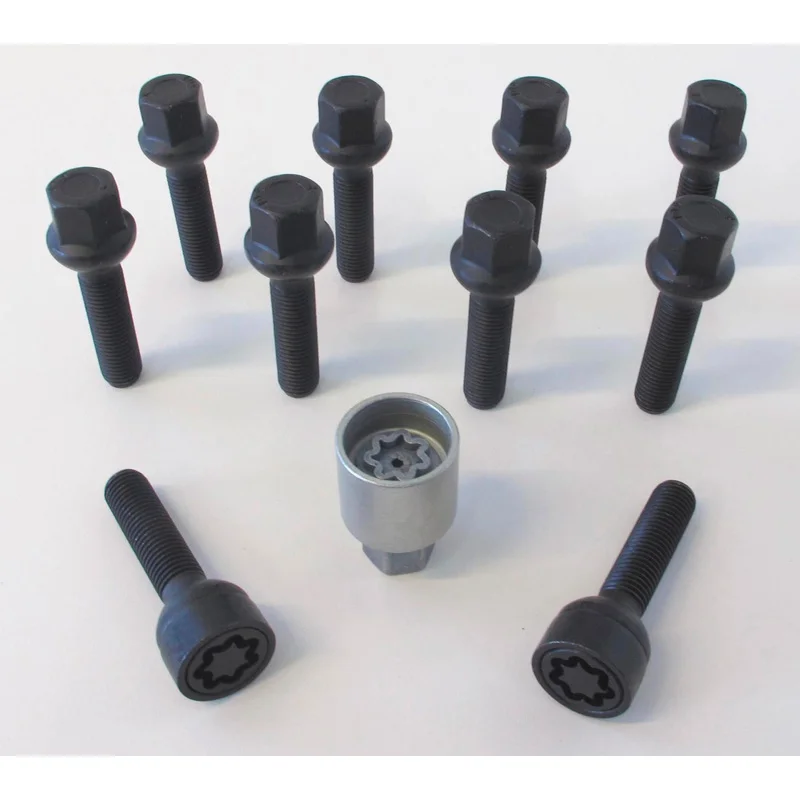 H&R Wielboutenset bolkonisch R13 M14x1.50 – Lengte 40mm – Zwart – 10 stuks (bv. passend voor VAG) – incl. wielsloten